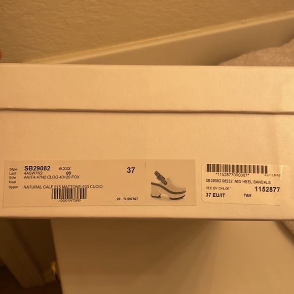 Brand New in Box See By Chloe Tan Calf Leather Wooden Clogs - Picture 6 of 6